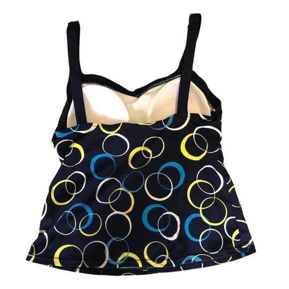 CARIBBEAN JOE - Navy Blue Tankini Tank Top w/ White & Yellow Circles - Size 10 - Picture 2 of 6